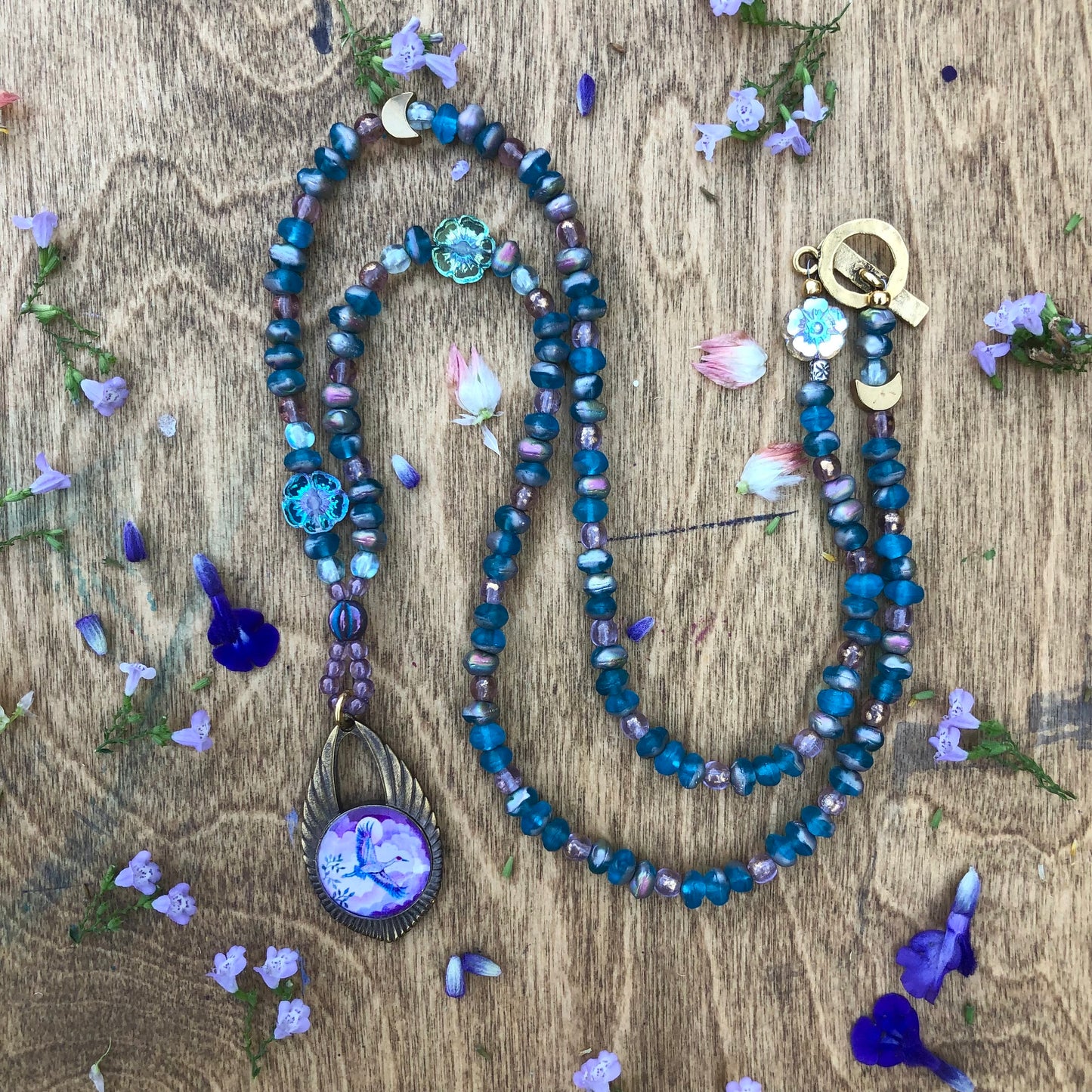 Sandhill Crane and Blossom Long Necklace