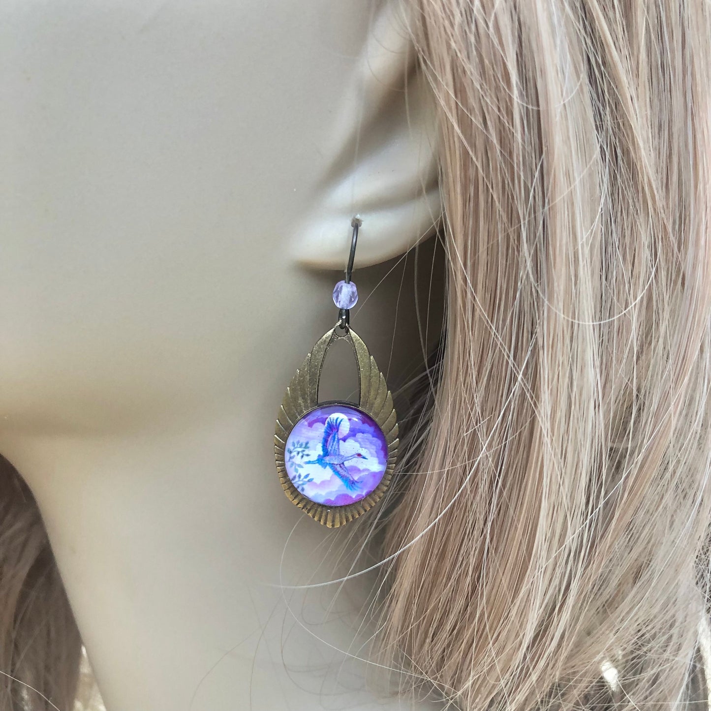 Sandhill Crane Double Sided Bronze Earrings