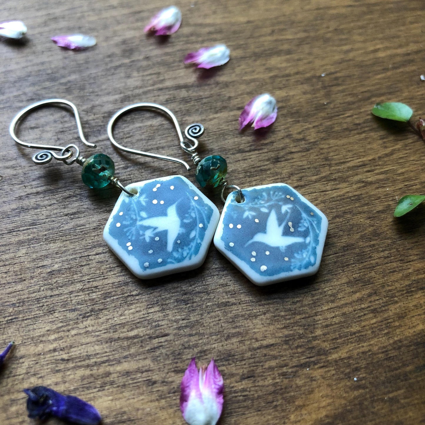 Handmade Porcelain Hummingbird Earrings