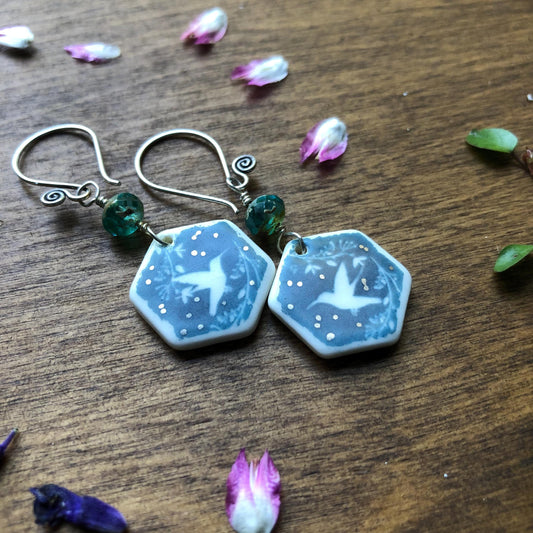 Handmade Porcelain Hummingbird Earrings