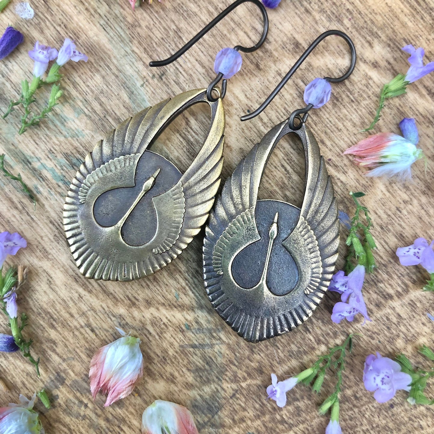 Sandhill Crane Double Sided Bronze Earrings