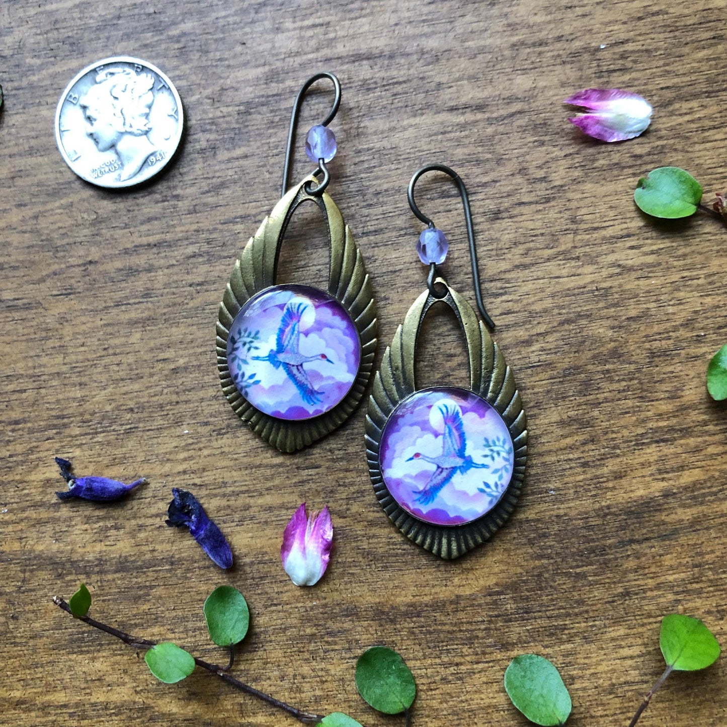 Sandhill Crane Double Sided Bronze Earrings