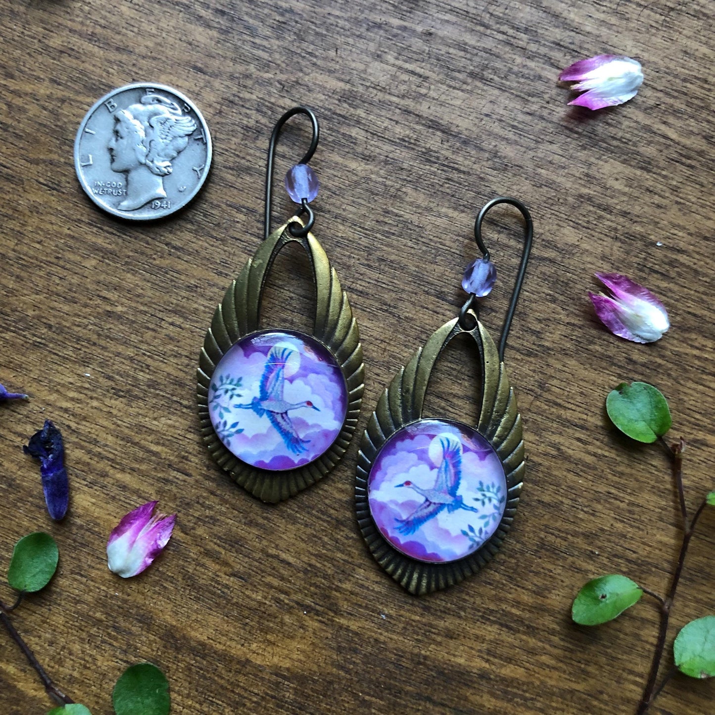 Sandhill Crane Double Sided Bronze Earrings