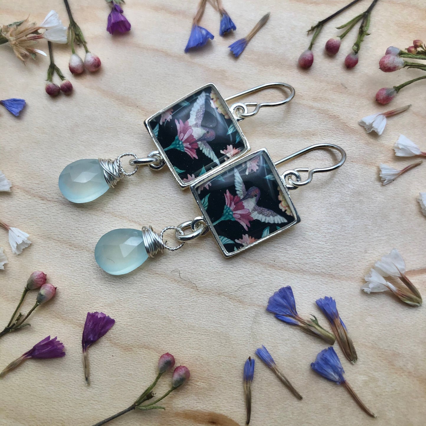 Hummingbird Chalcedony Dangles