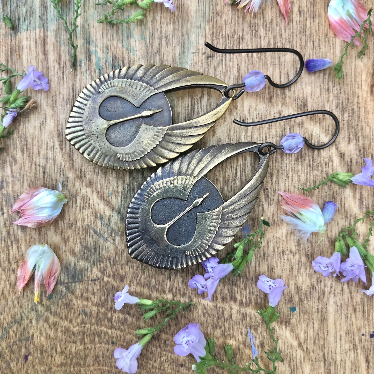 Sandhill Crane Double Sided Bronze Earrings