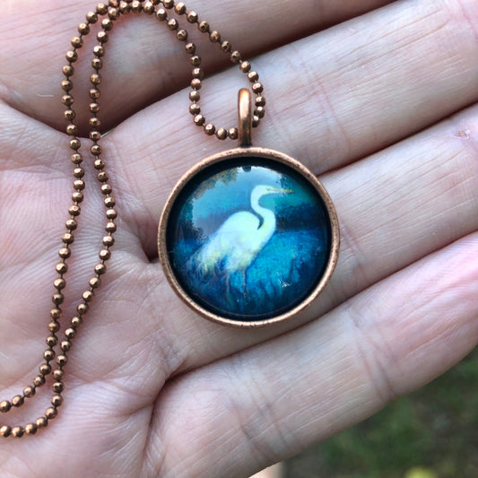 Great Egret Copper Necklace