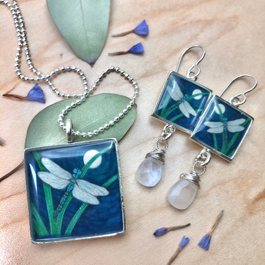 Dragonfly Jewelry Set with Moonstone