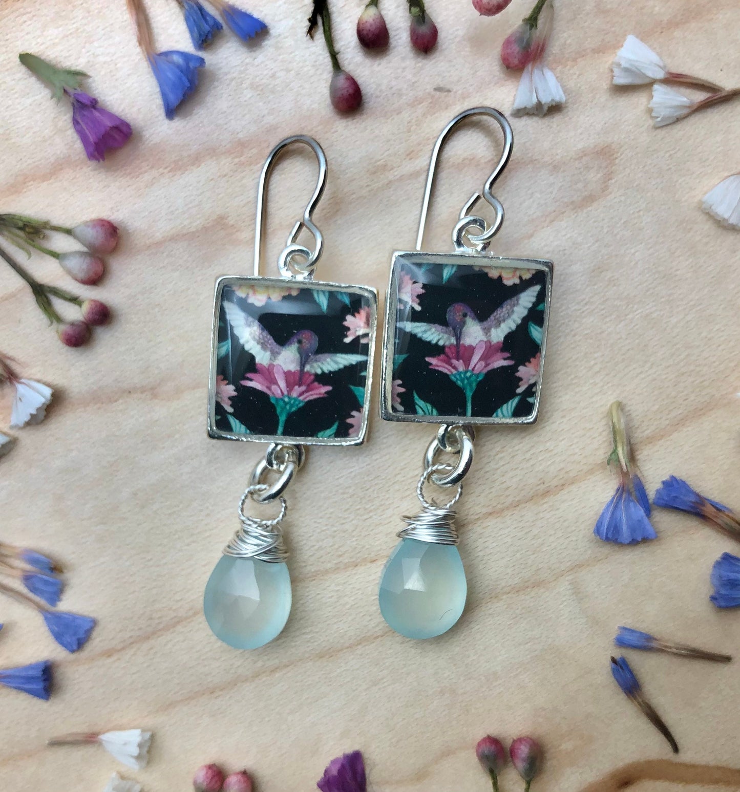 Hummingbird Chalcedony Dangles