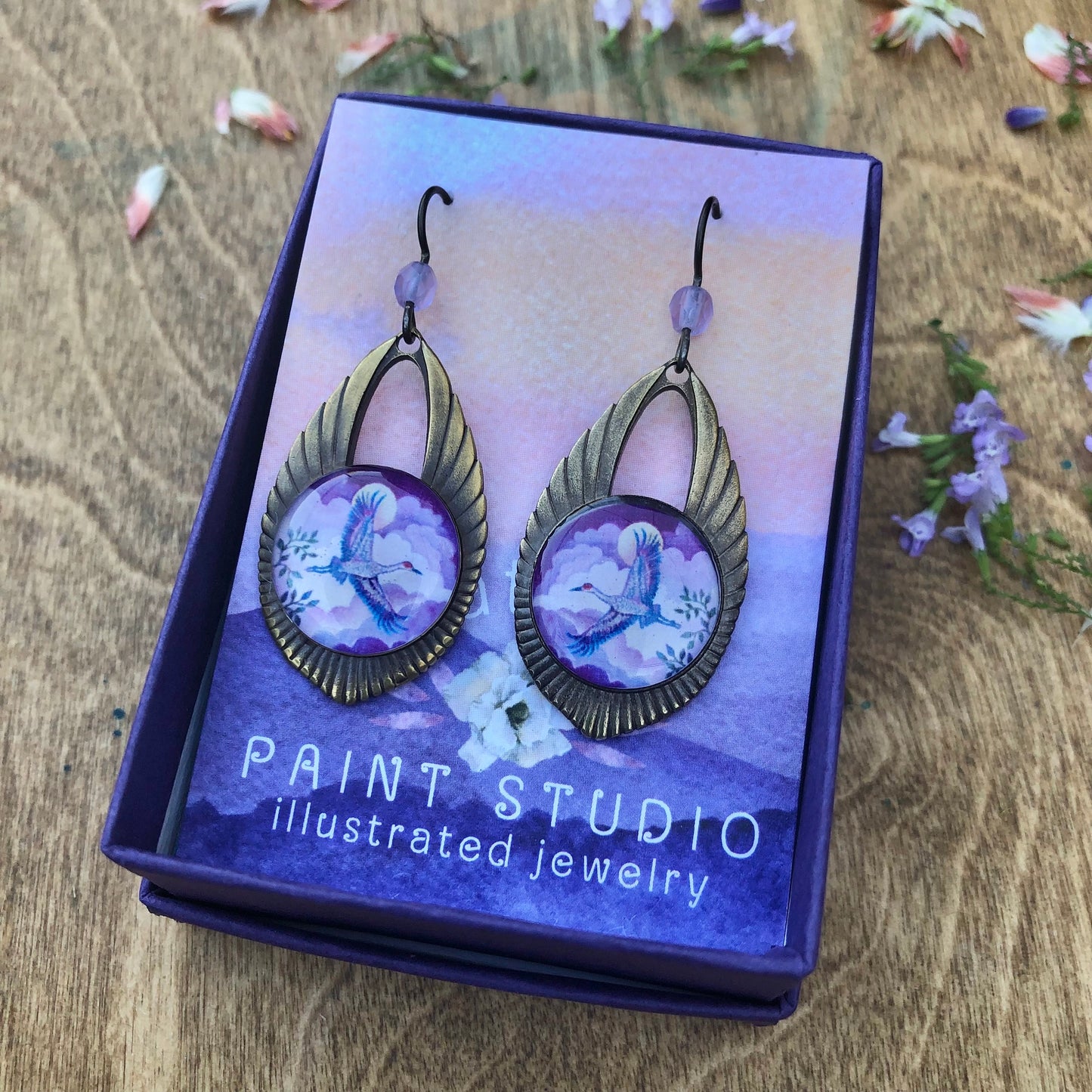 Sandhill Crane Double Sided Bronze Earrings