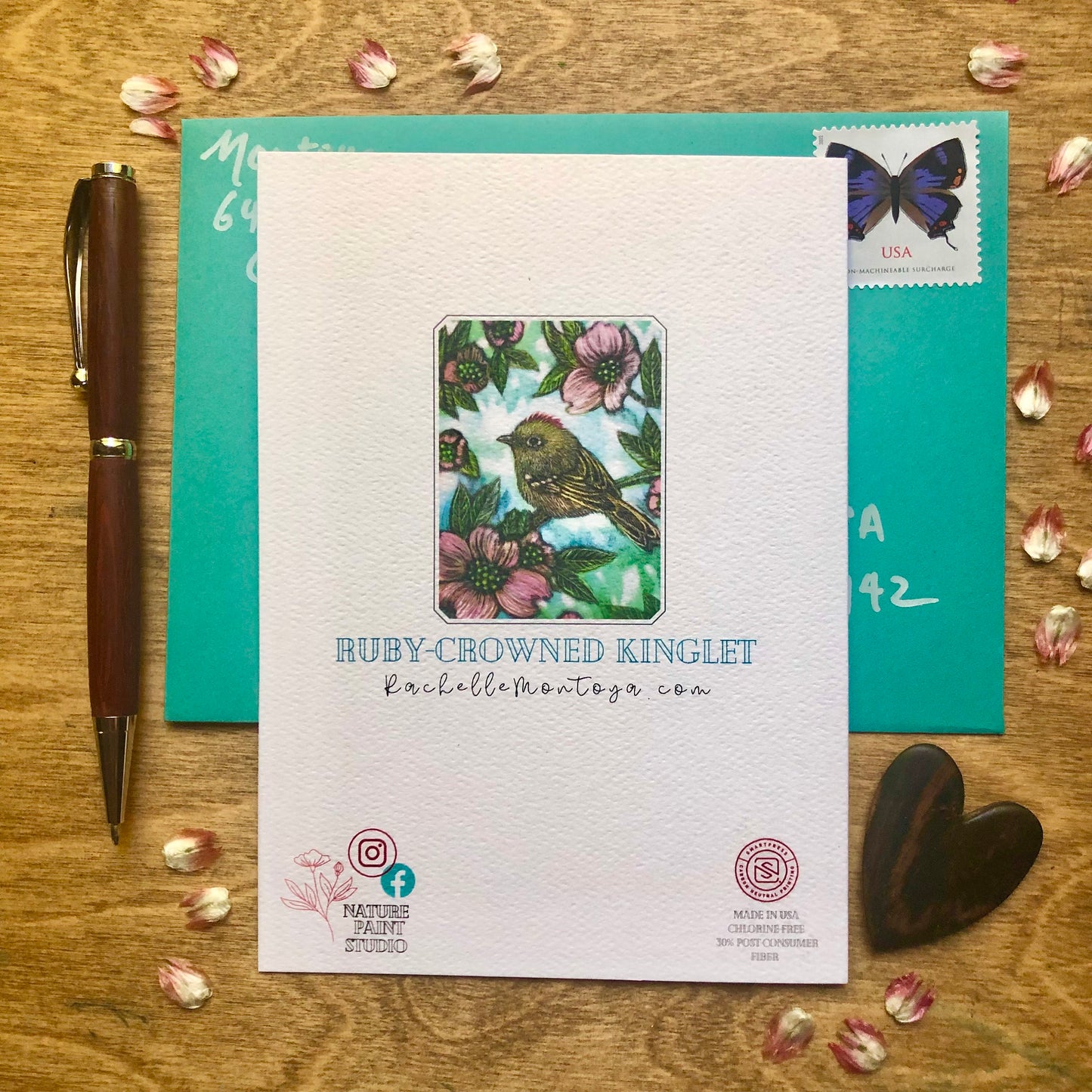 Ruby-crowned Kinglet and Dogwood Greeting Card