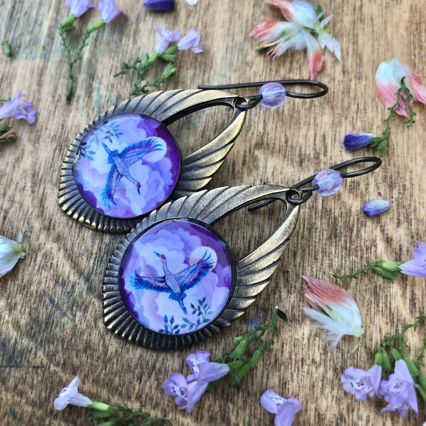 Sandhill Crane Double Sided Bronze Earrings