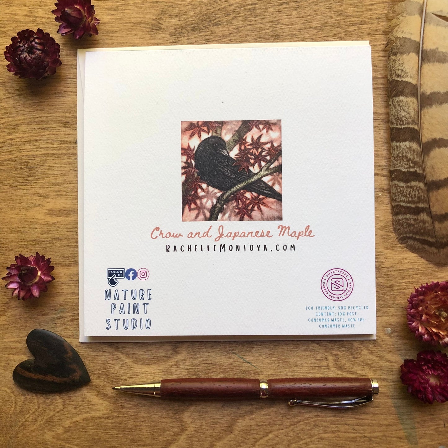 Crow and Japanese Maple Square Card