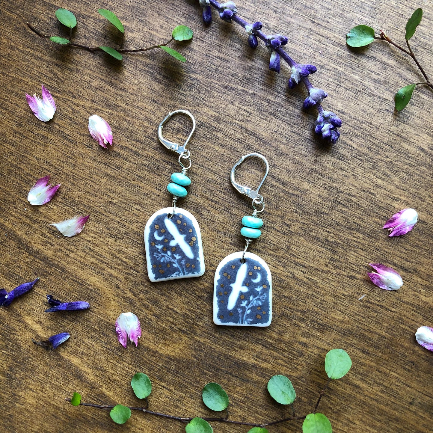 Handmade Porcelain Hawk Earrings