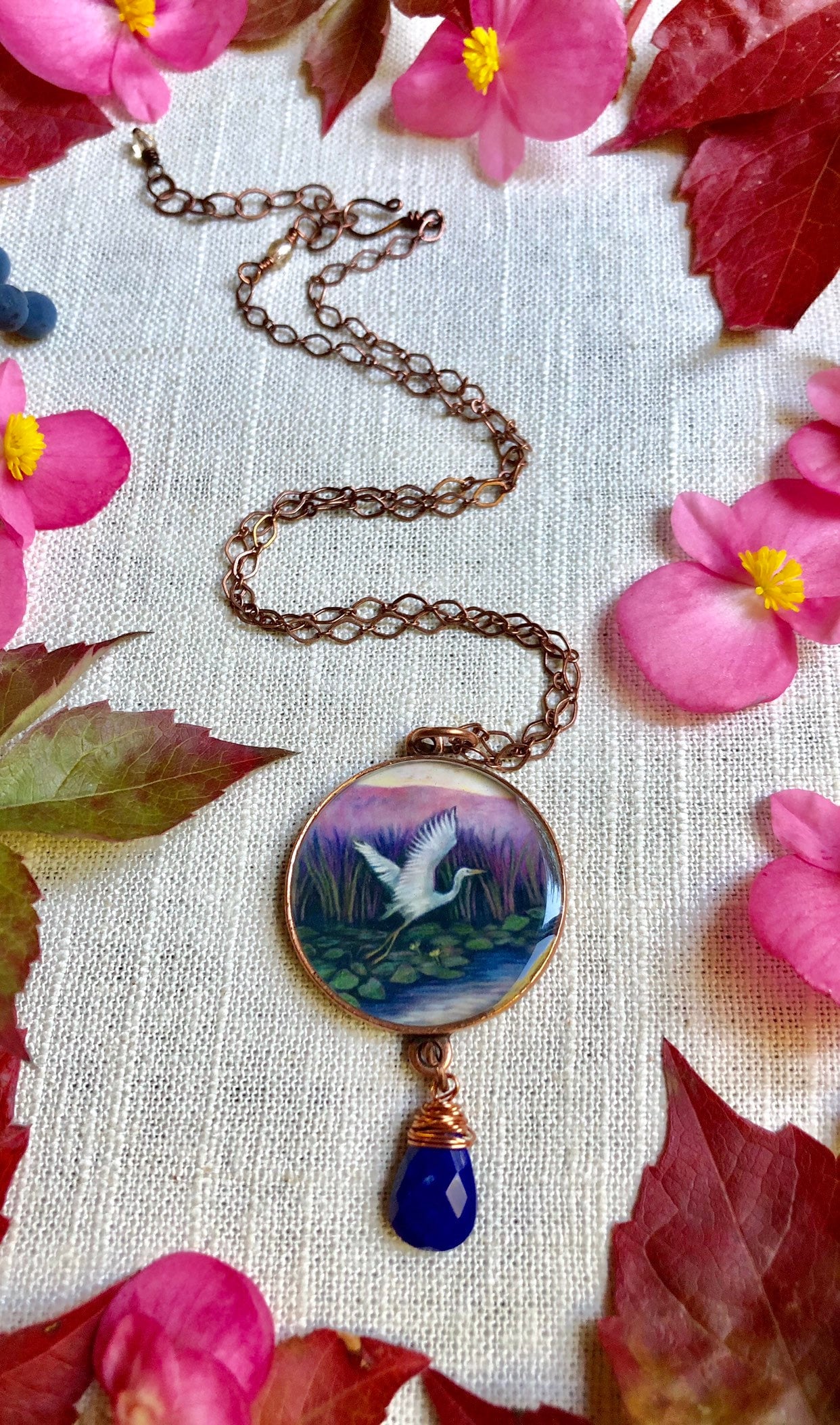 Great Egret Lapis Lazuli Copper Necklace