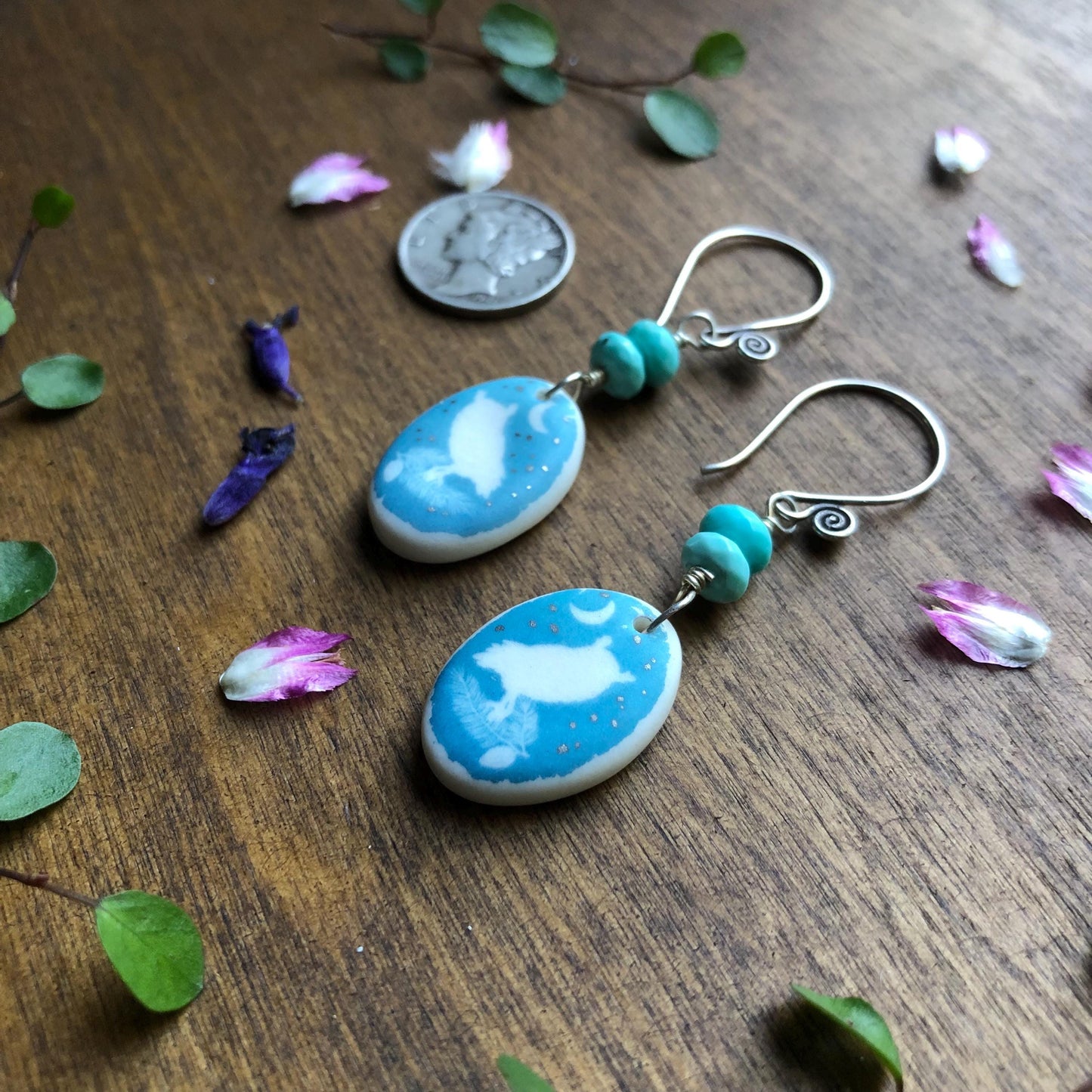 Handmade Porcelain Screech Owl Dangle Earrings