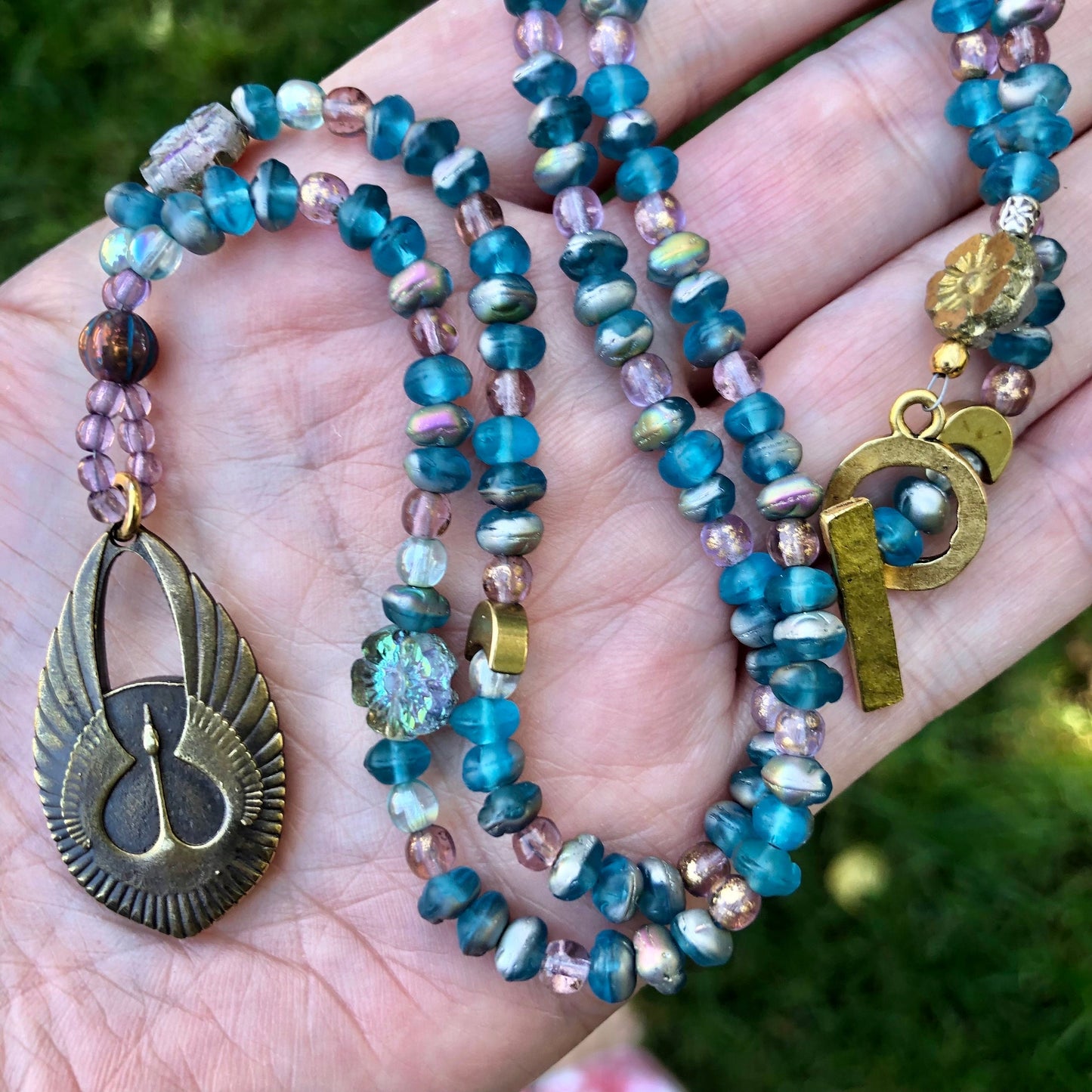 Sandhill Crane and Blossom Long Necklace