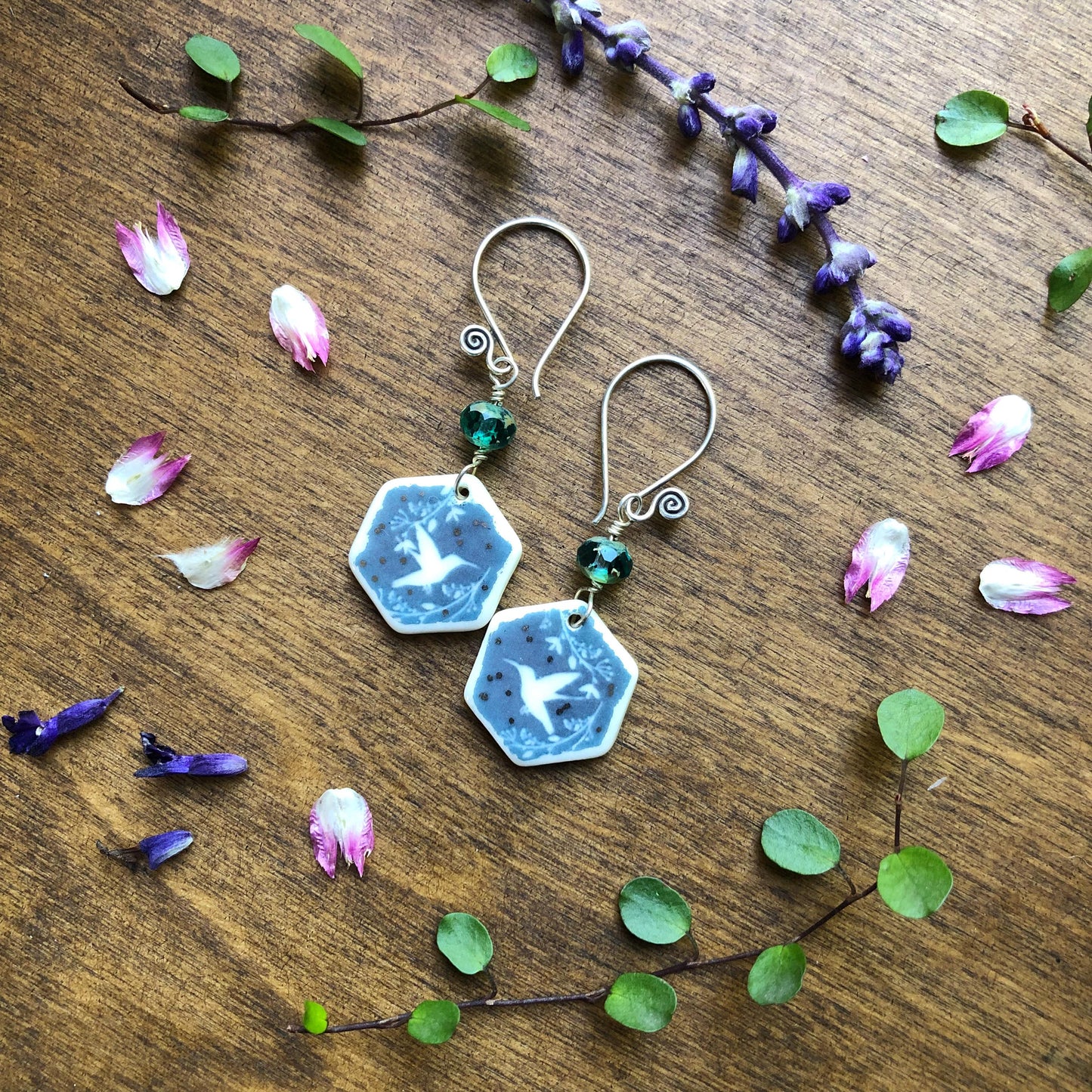 Handmade Porcelain Hummingbird Earrings
