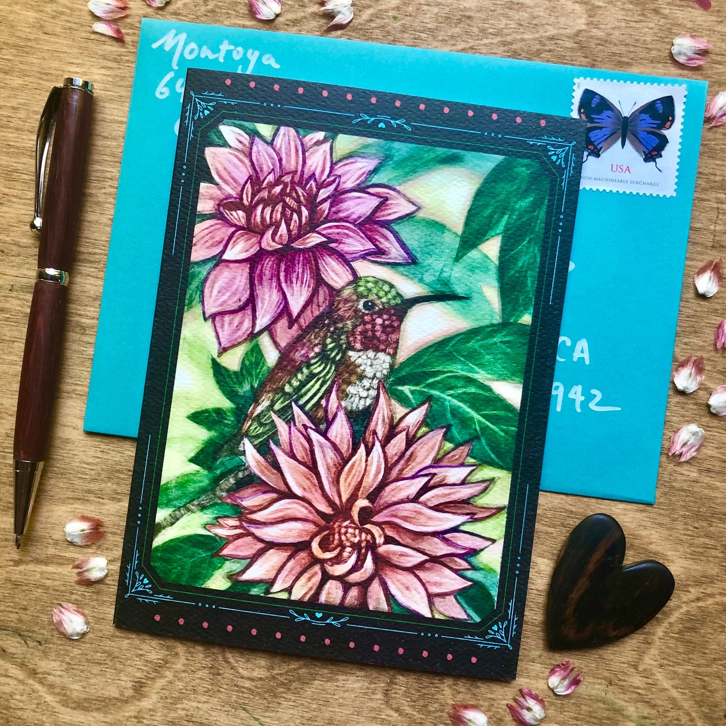 Hummingbird and Dahlia Card