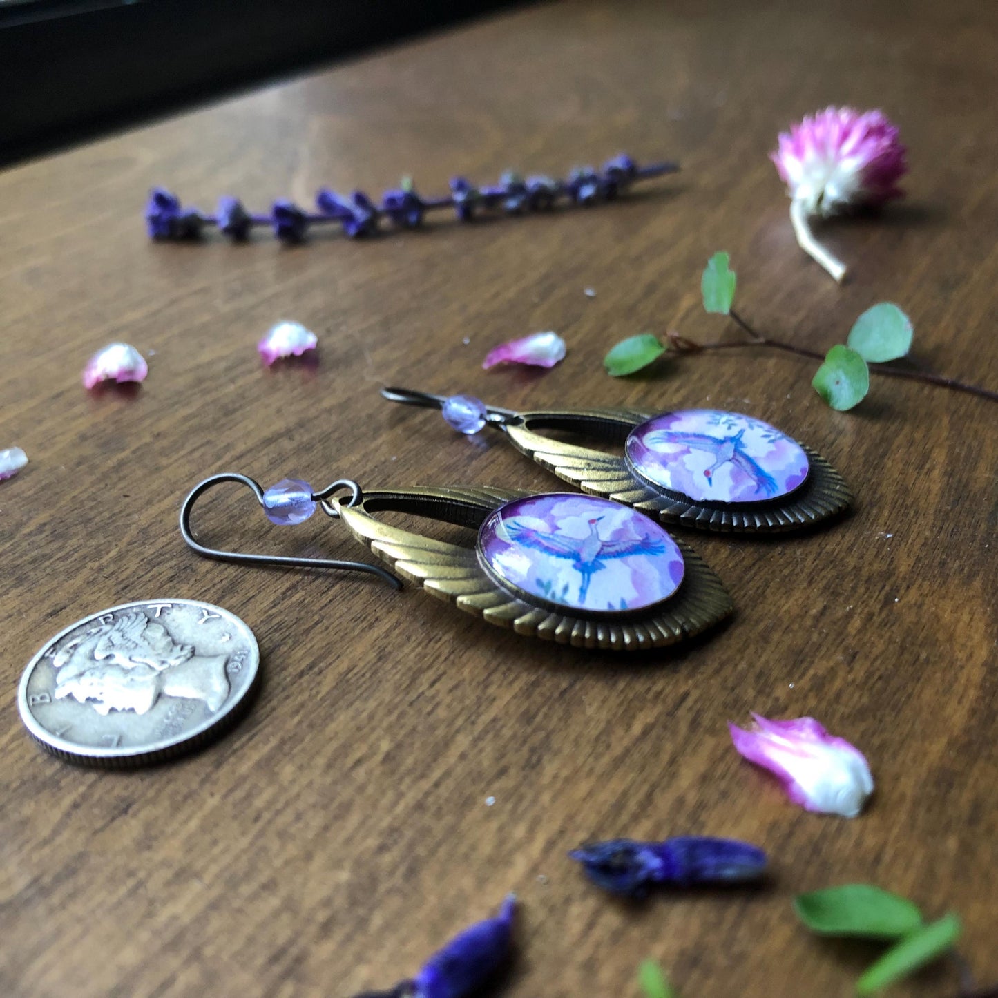 Sandhill Crane Double Sided Bronze Earrings