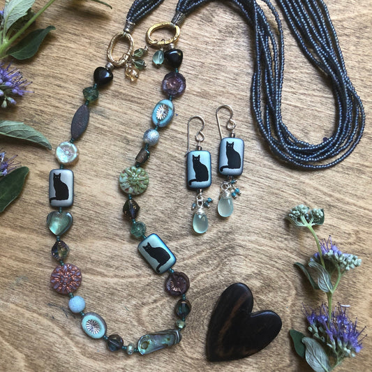 Multi Strand Czech Glass Cat Lover Necklace