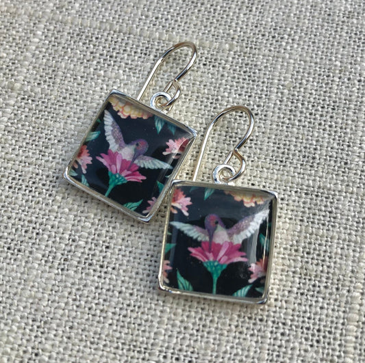 Hummingbird and Zinnia Earrings