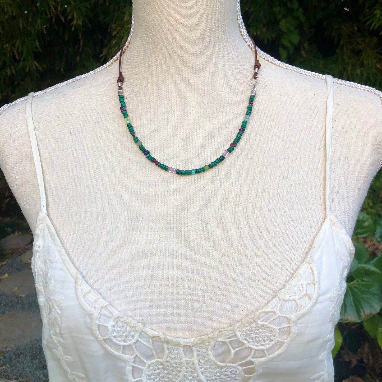 Dainty Leather and Gemstone Layer Necklace