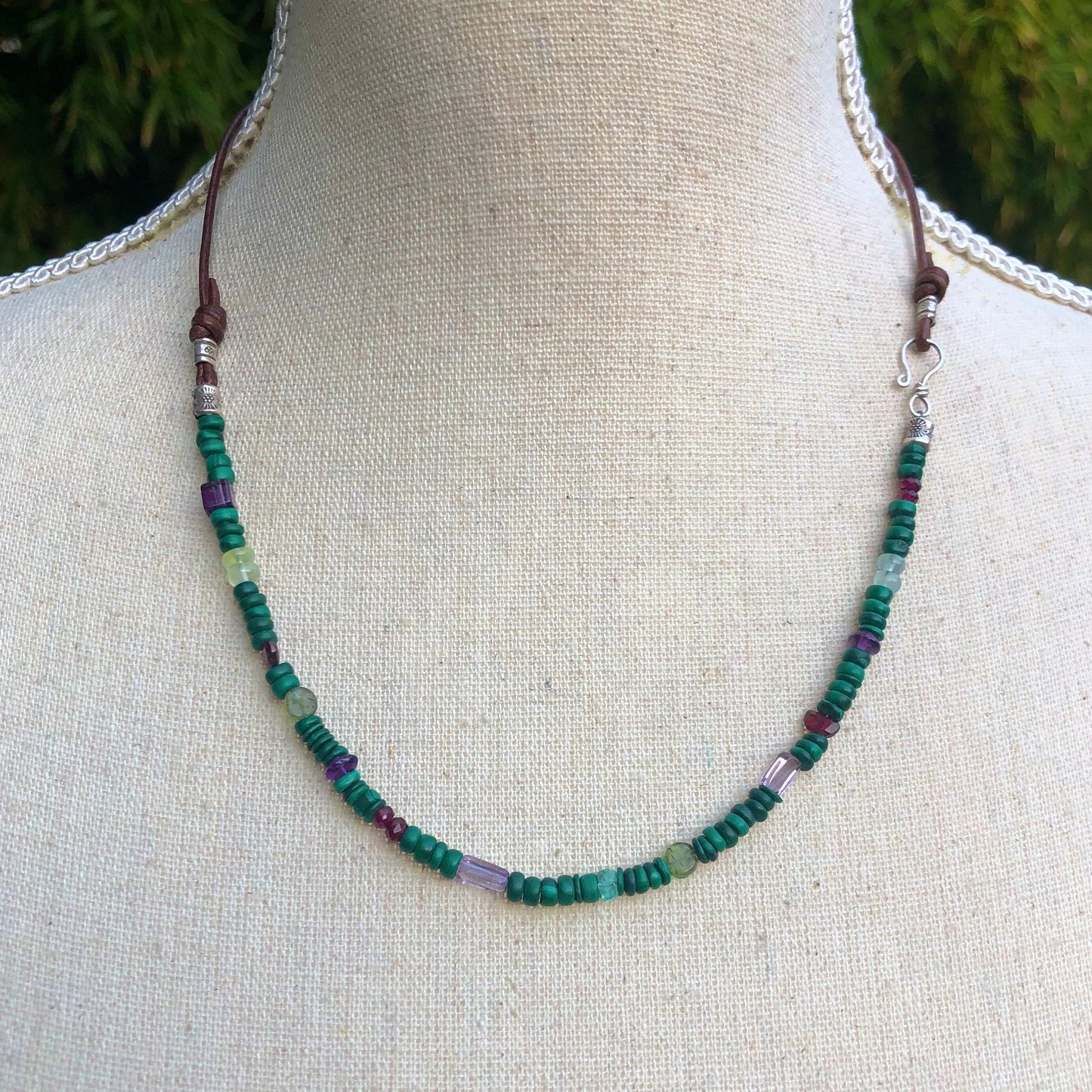 Dainty Leather and Gemstone Layer Necklace