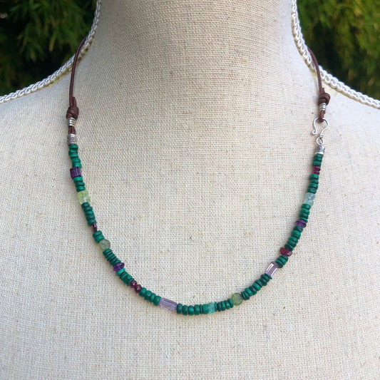 Dainty Leather and Gemstone Layer Necklace