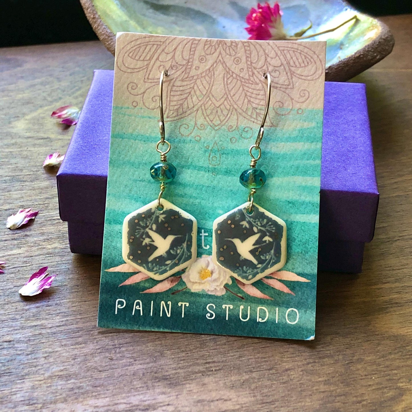 Handmade Porcelain Hummingbird Earrings