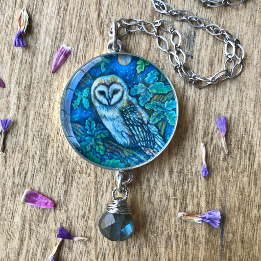 Barn Owl Necklace with Labradorite