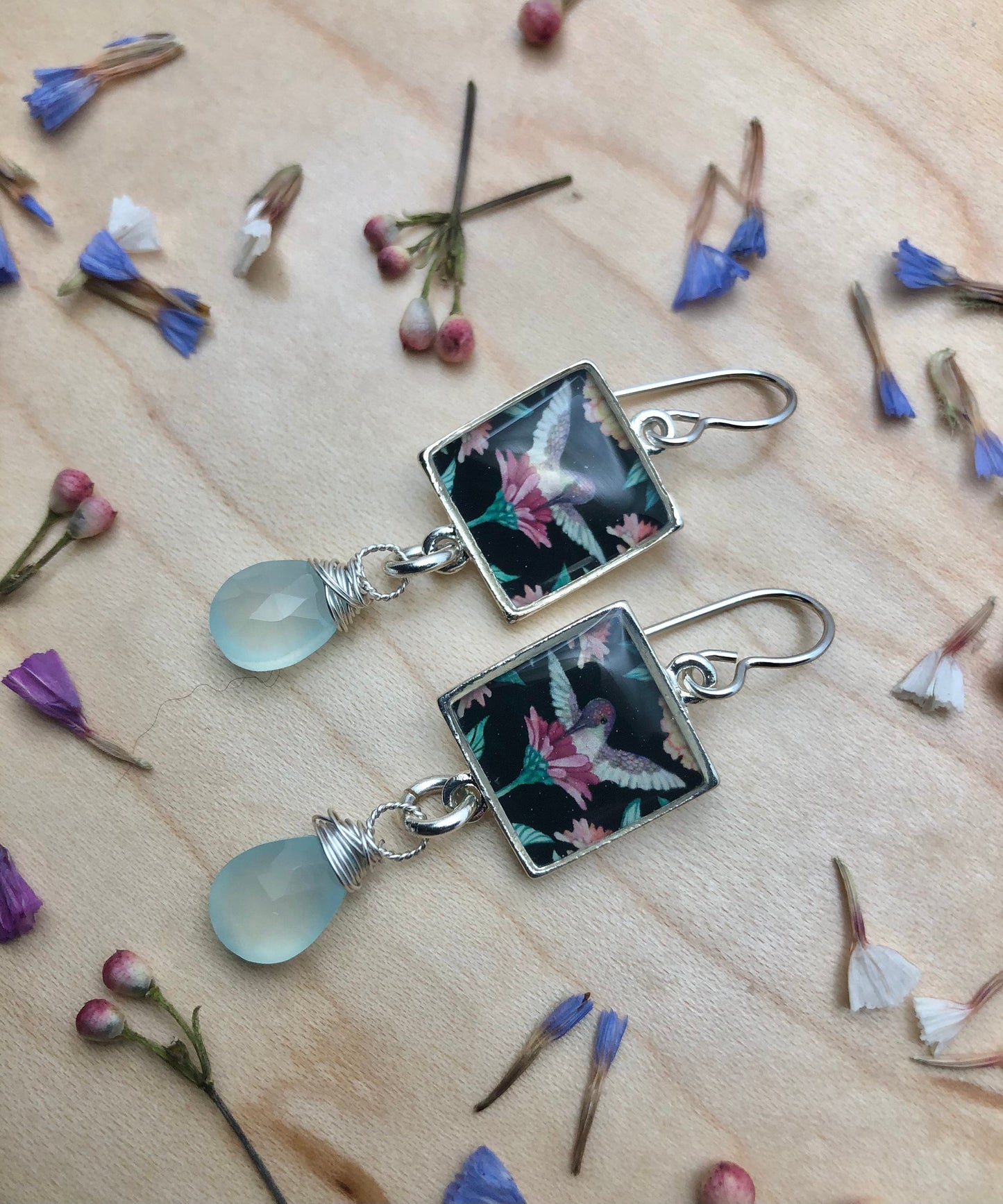 Hummingbird Chalcedony Dangles