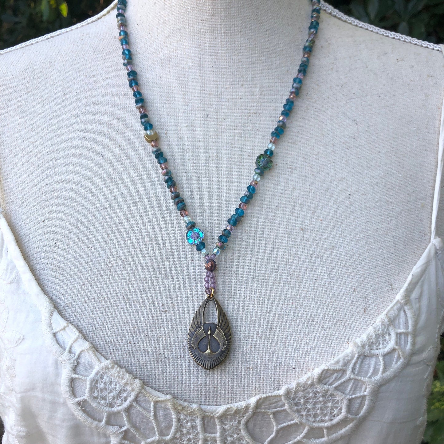 Sandhill Crane and Blossom Long Necklace