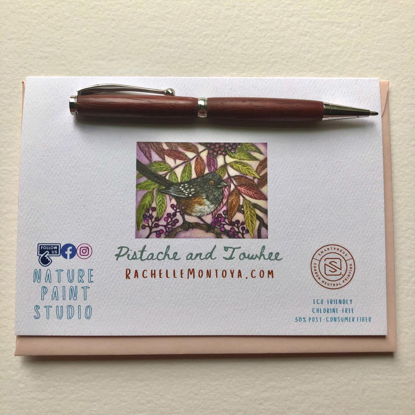 Spotted Towhee and Chinese Pistache Greeting Card