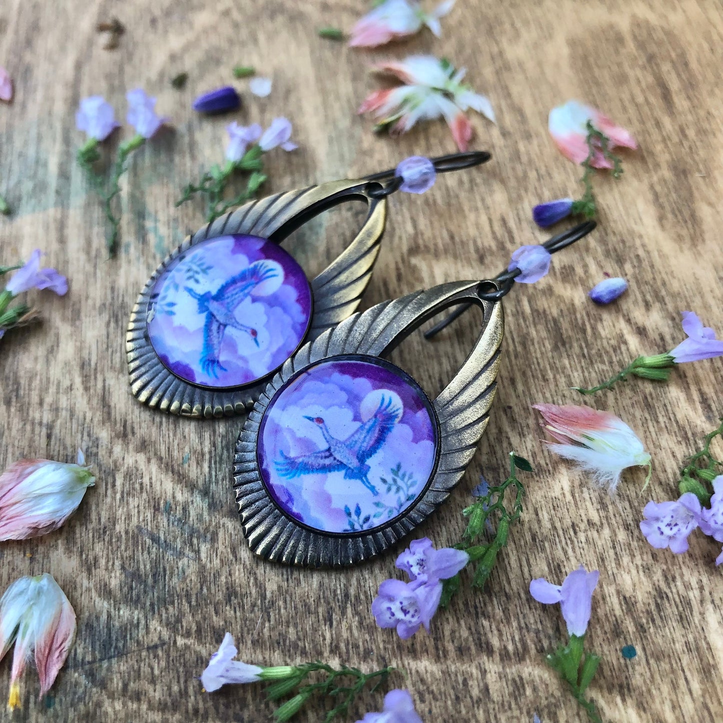 Sandhill Crane Double Sided Bronze Earrings