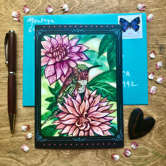 Hummingbird and Dahlia Card