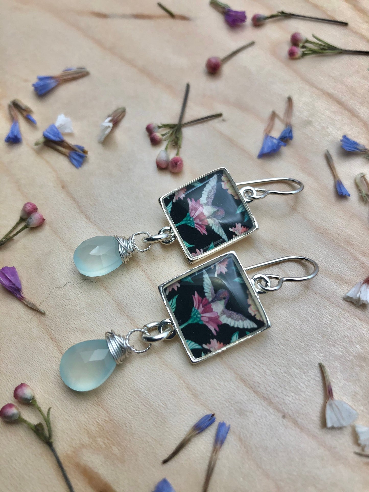 Hummingbird Chalcedony Dangles