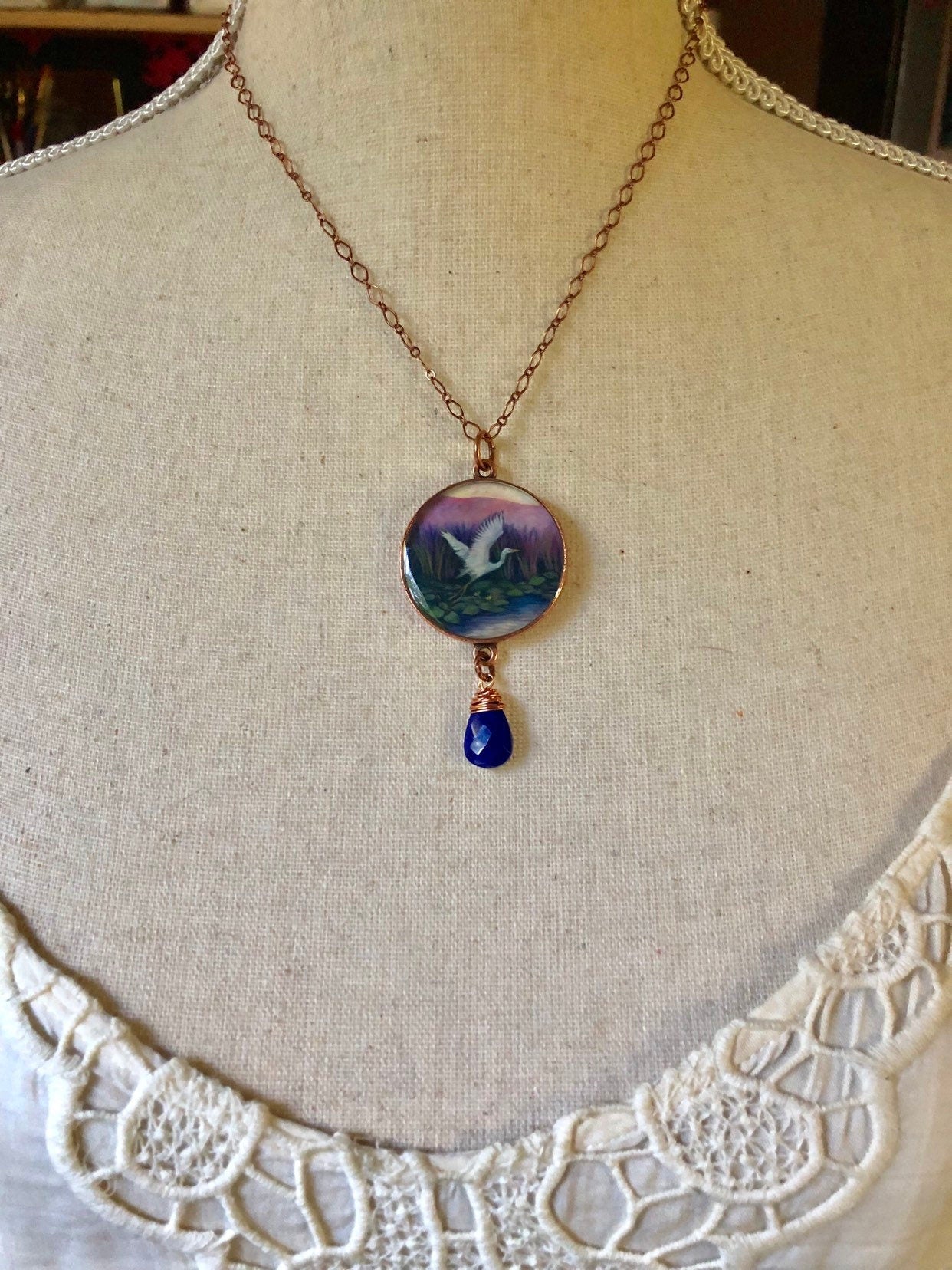 Great Egret Lapis Lazuli Copper Necklace