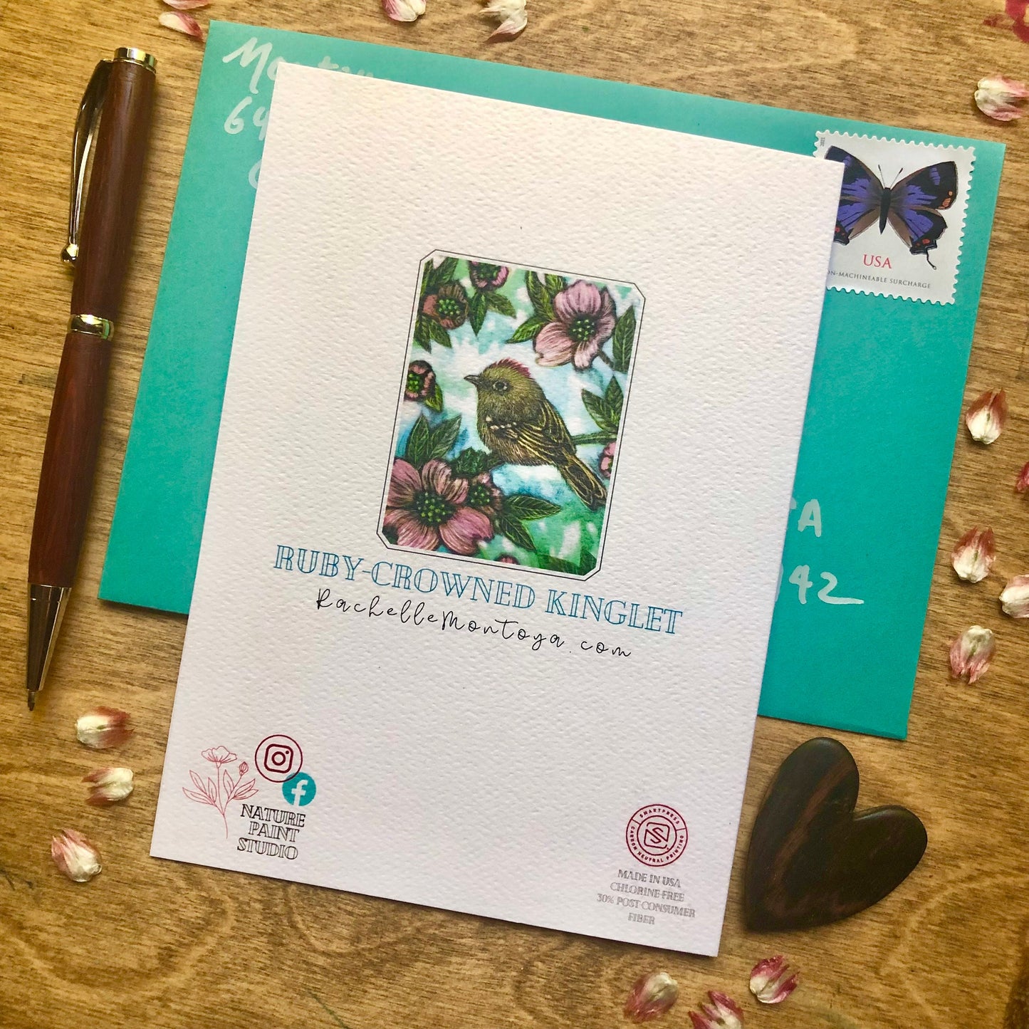 Ruby-crowned Kinglet and Dogwood Greeting Card