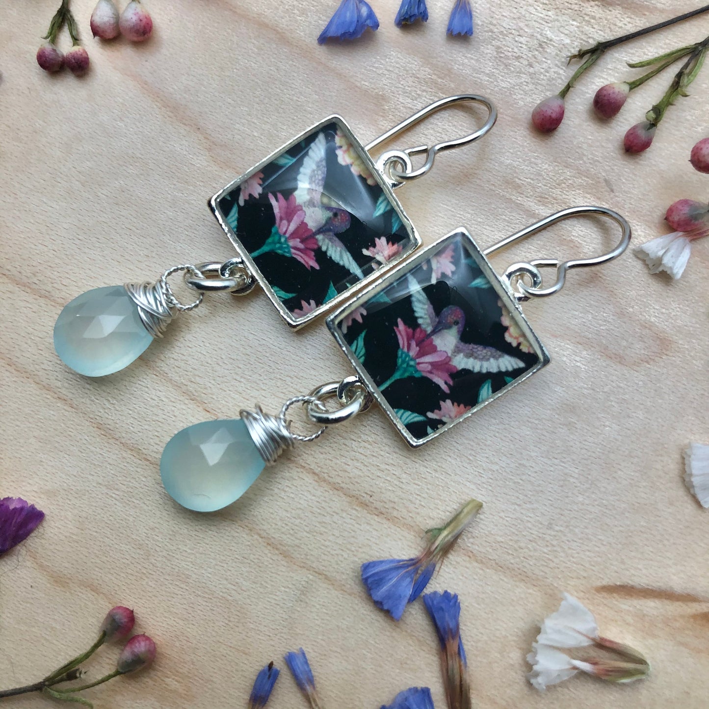 Hummingbird Chalcedony Dangles