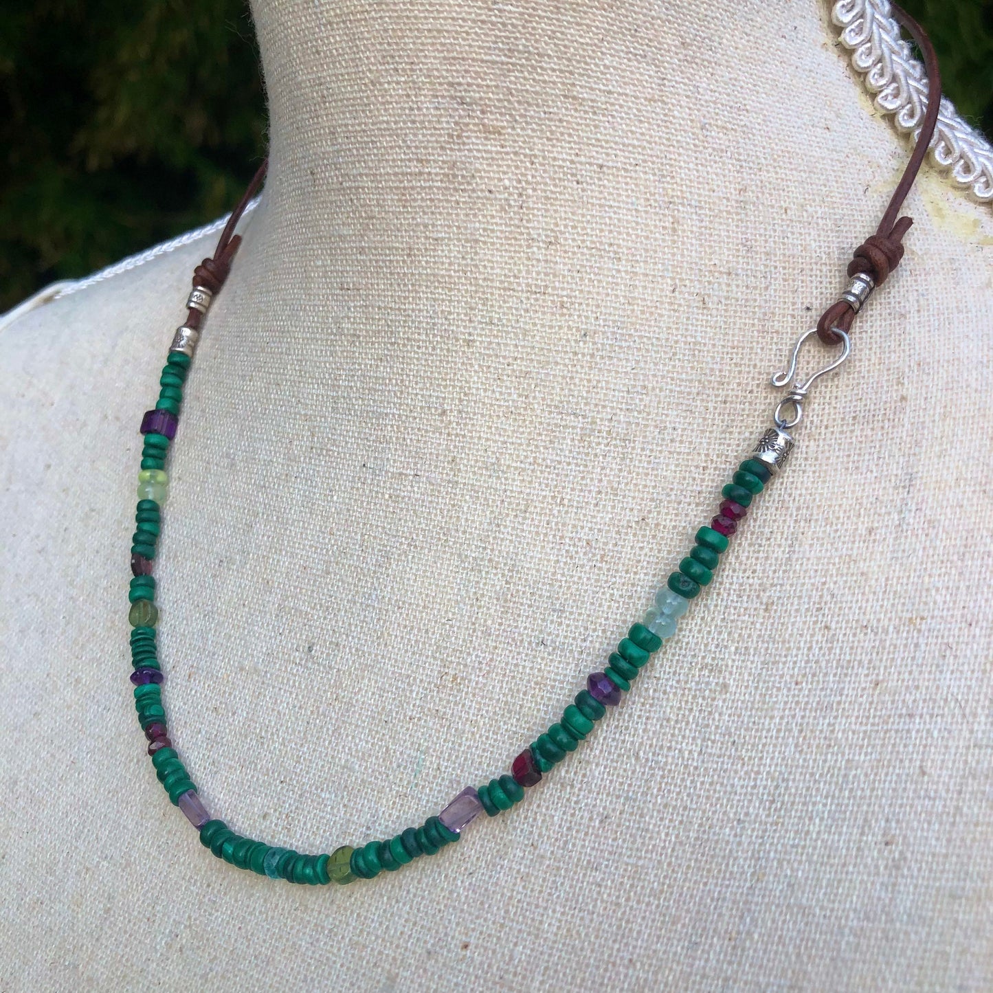 Dainty Leather and Gemstone Layer Necklace