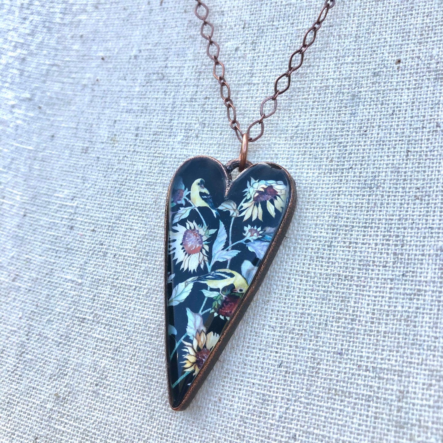 Sunflower and Goldfinch Necklace