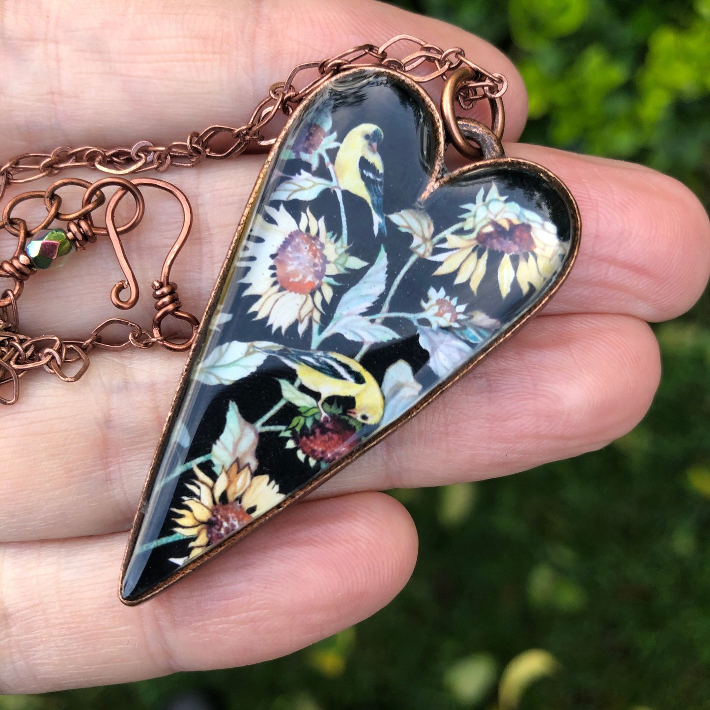 Sunflower and Goldfinch Necklace