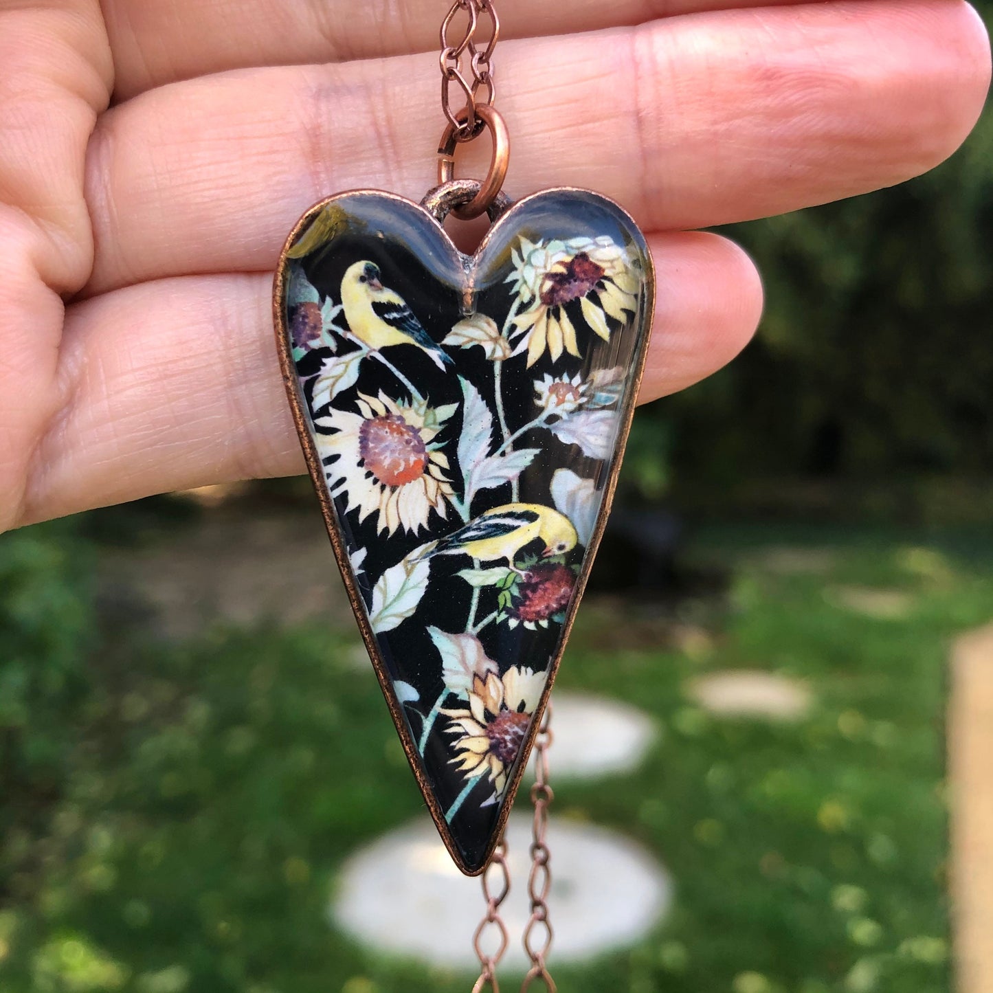 Sunflower and Goldfinch Necklace