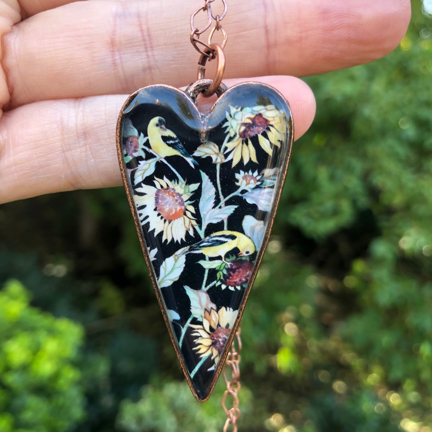 Sunflower and Goldfinch Necklace