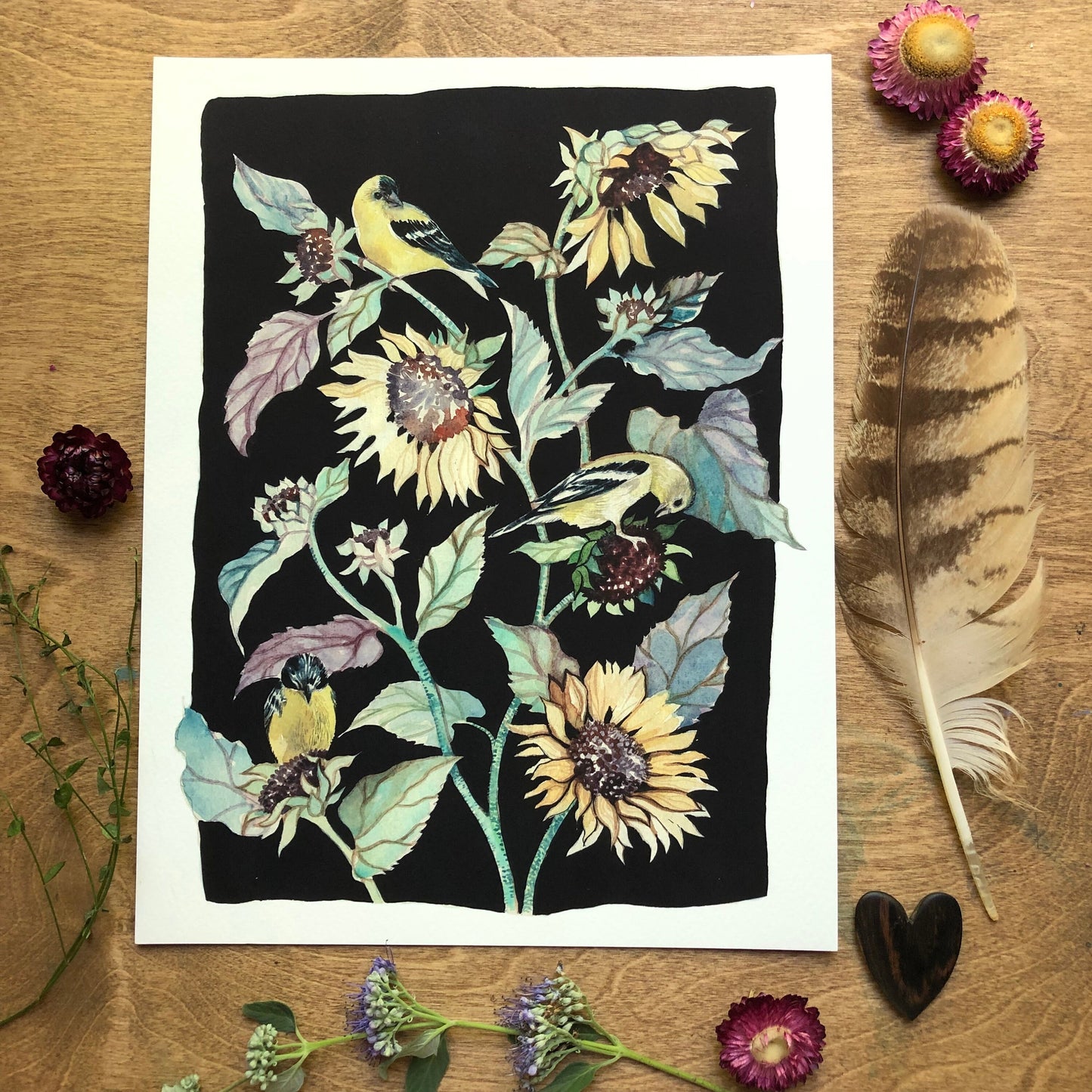 Sunflower and Goldfinch Archival print