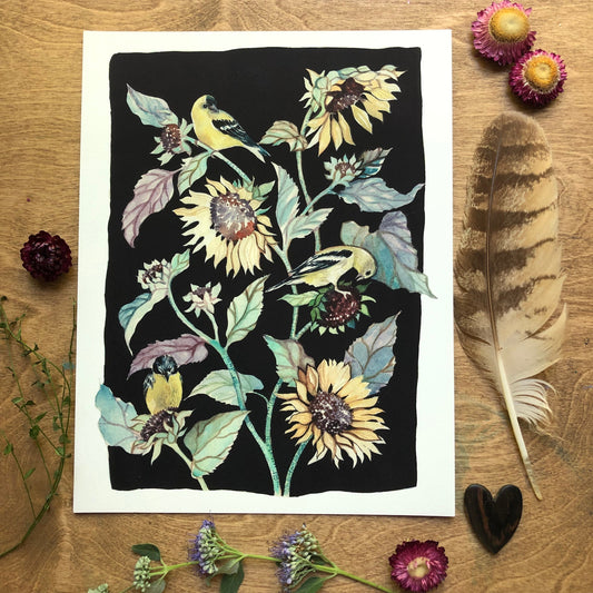 Sunflower and Goldfinch Archival print