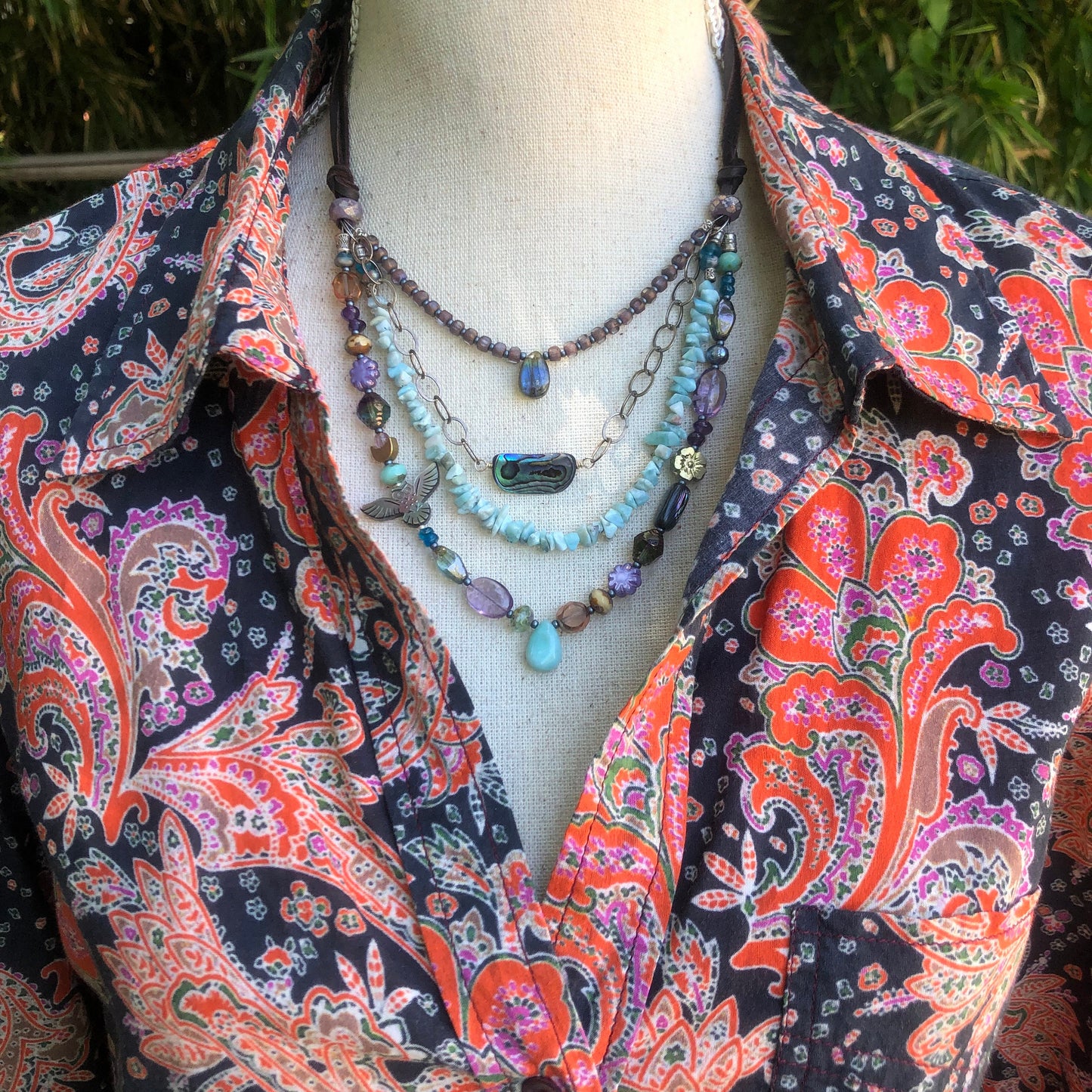 Larimar and Owl Fetish Adjustable Necklace