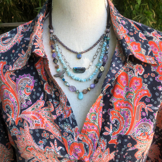 Larimar and Owl Fetish Adjustable Necklace