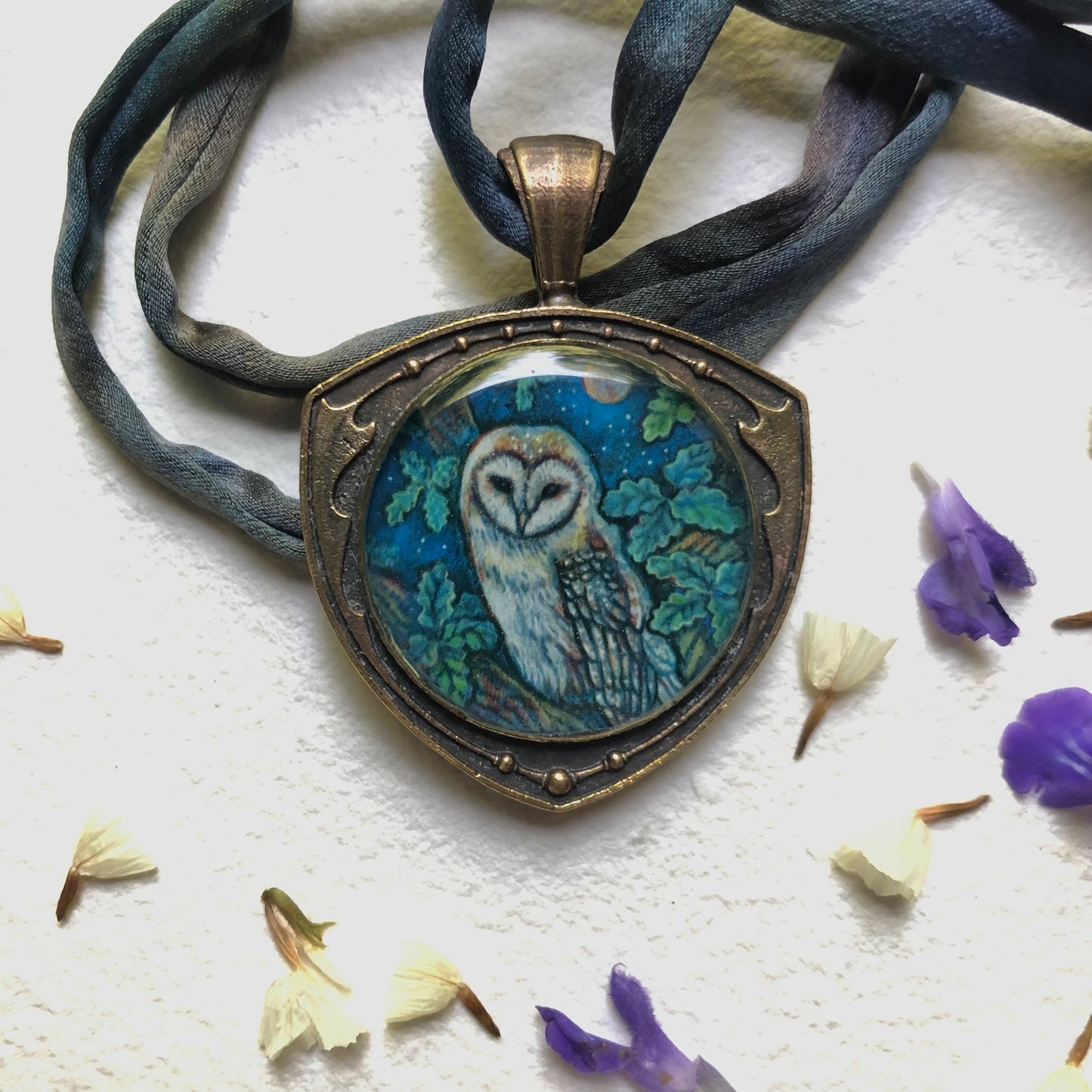 Barn Owl With Silk Cord Necklace