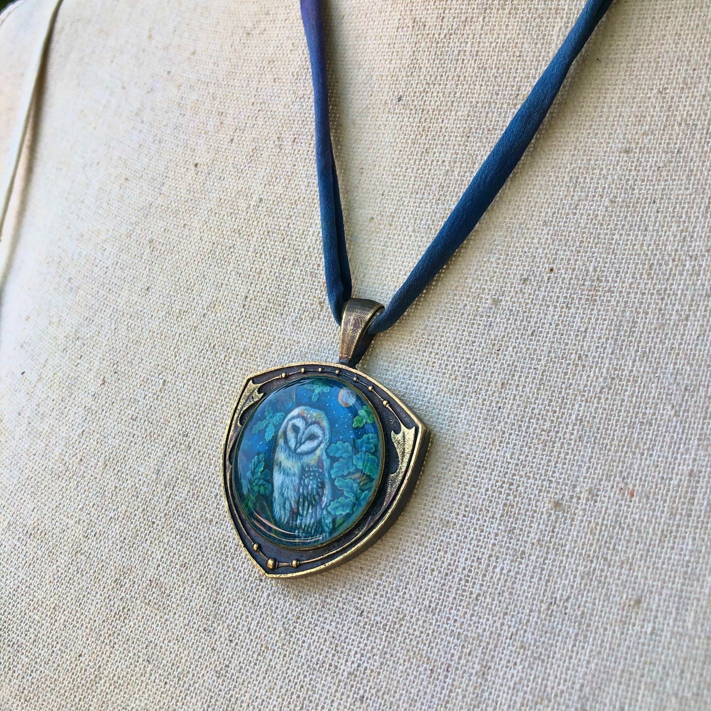 Barn Owl With Silk Cord Necklace